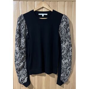 Veronica Beard Women's Adler Mixed Media‎ Wool Silk Snake Print Black Small Top